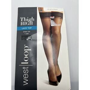 West Loop Lace Top Thigh High Sexy Stockings Sheer Toe Jet Black Size S/M